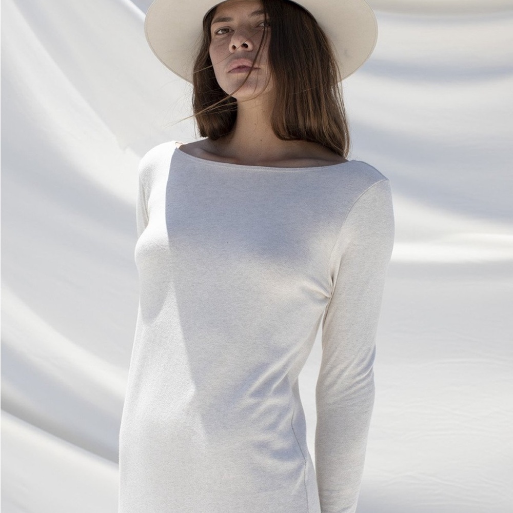 Ozma Didion Jersey Oatmeal Elegant Cream Long Sleeve Maxi Dress
